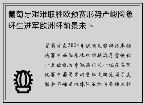 葡萄牙艰难取胜欧预赛形势严峻险象环生进军欧洲杯前景未卜